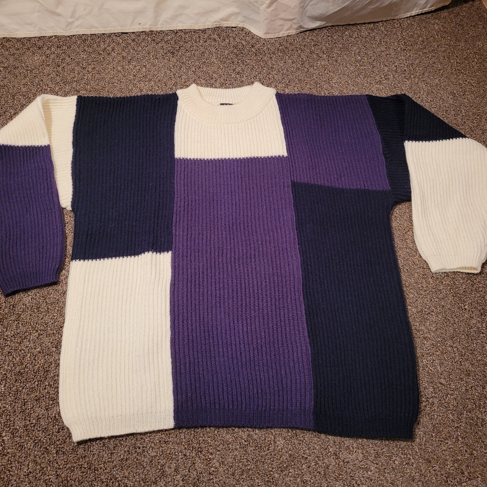 Jed Wear Purple Black White Crewneck Sweater